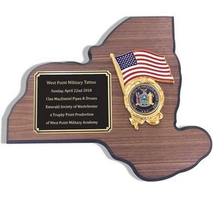 New York State Walnut Veneer Plaque w/2" NYS Medallion Insert (13¼" x 11")