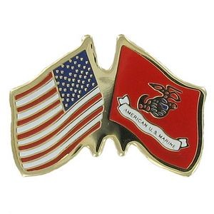 7/8" American & USMC Flag Etched Enameled Pin