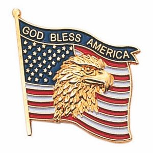 7/8" God Bless America w/Flag & Eagle's Head Pin