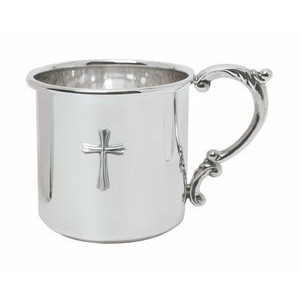 Sterling Scroll Handle Baby Cup with Cross