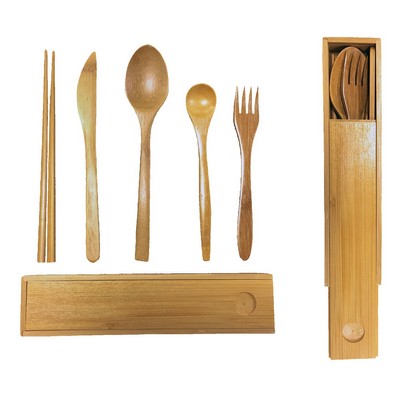 Bamboo Cutlery Box Set: Includes 5 Non-Imprinted Utensils