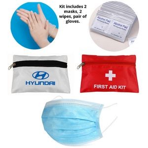 PPE Kit 2 Surgical Masks, 2 Alcohol Pads, Pair Of Gloves - Imprinted Pouch