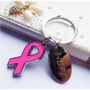 Breast Cancer Awareness Ribbon Charm Keychain