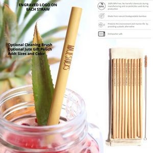 Set of 4 Organic Bamboo Drinking Straws and 1 Cleaning Brush. Optional Jute Gift Pouch