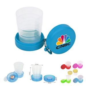 Travel Size Collapsible Drinking Cup w/ Pill Box Case- 6 oz