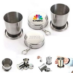 Stainless Steel Folding Cup Keychain - 8.5 Oz