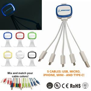 Light up 5-In-1 Mobile USB Charging Cables - w/ Type C