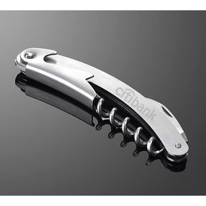 Stainless Steel Wine Opener /w Cutter Blade, Sturdy Corkscrew and Lever
