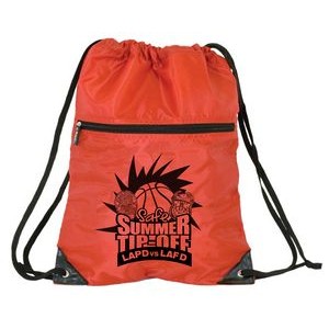 Athletic Drawstring Backpack W/ Front Zipper
