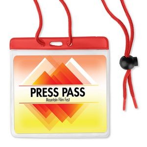 Large Horizontal Color-Coded Vinyl Badge/Nametag Holders with Cord