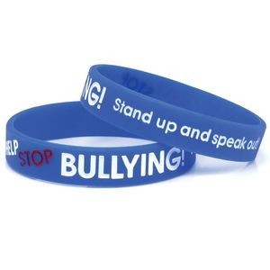 1/2" Blue Help Stop Bullying Silicone Wristbands, Child Size