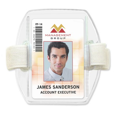 Vertical Armband Style Vinyl Badge Holders with White Strap