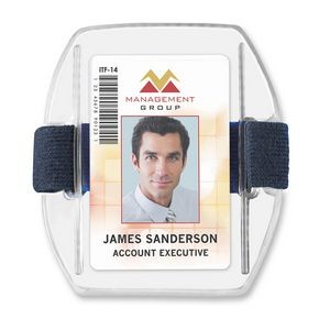Vertical Armband Style Vinyl Badge Holders with Blue Strap