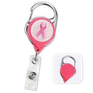 Pink Awareness Ribbon Carabiner Badge Reels