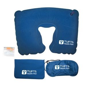 Velvet Inflatable Pillow w/Eye Mask and Ear Plugs