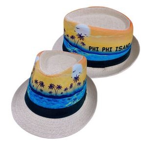 Fedora Roll Up Short Brim Hat w/Full Color Wrap Band