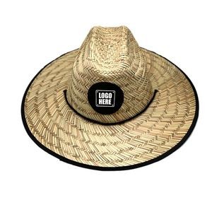 Wide Brim Outdoor Lifeguard Natural Straw Hat W/ Custom Patch