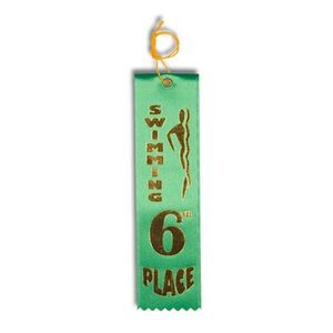 2"x8" 6th Place Stock Swimming Carded Event Ribbon