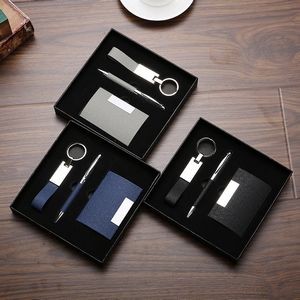Beautiful Business Card Holder Keychain + PU Metal Pen Business Card Case Set