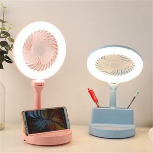 Desk Fan with LED Light and Phone Stand