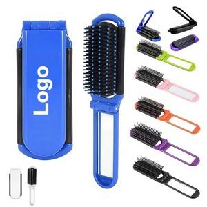 Compact Folding Hair Brush With Mirror
