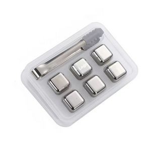 6 PCS Stainless Steel Chilling Stones with Ice Tongs and Tray