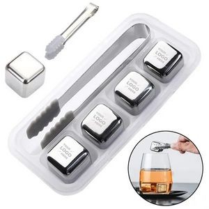 4 PCS Stainless Steel Chilling Stones with Ice Tongs and Tray