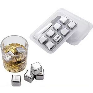 8 PCS Stainless Steel Chilling Stones with Ice Tongs and Tray