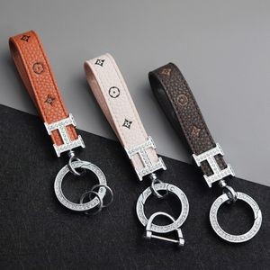 leather cord keychain With diamond Ring