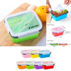 600ml Silicone Folding Lunch Box Collapsible Bowl Bento Lunch Box W/Lid And 2 in 1 Spoon Fork