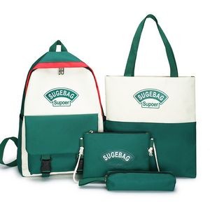 Nylon School Backpack 4-piece Suit Bookbag Four Set W/ Handbag Pencil Case Crossbody Bag Daypack