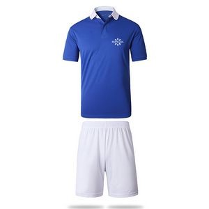 Men`s Polyester Soccer Suits Outfits Tracksuit Lapel POLO Shirt and Shorts 2 pcs Set(Model C)