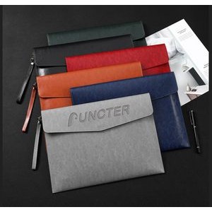 Portable PU Leather A4 Document Bag File Pocket w/ Handle