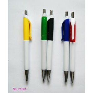 Retractable Ballpoint Pen w/Streamline Shaped Plastic Clip