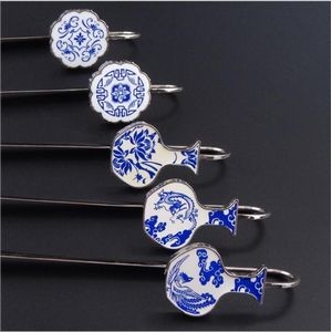Metal Chinese Culture Blue & White Porcelain Bookmark