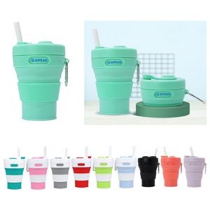 15 Oz. Portable Silicone Foldable Sippy Cup W/Drinking Straw
