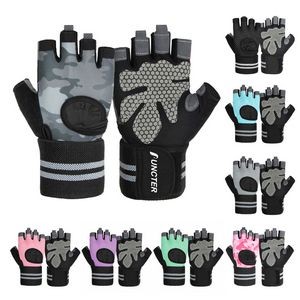 Gym Sports Half Finger Gloves with Wrist Wraps Exercise Workout Gloves Cycling