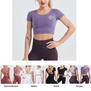 Women's Yoga Sports Bra Strappy Bralette Bra Short Sleeve Yoga Athletic Shirt(Model B)