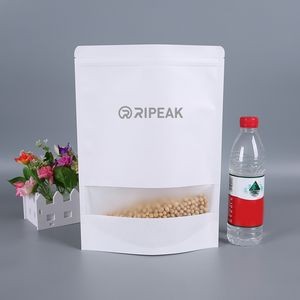 9.1 x 13.8 Inch White Kraft Paper Bags W/Window Stand Up Ziplock Resealable Pouch Coffee Bag