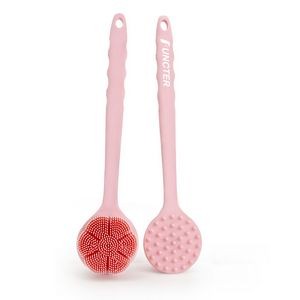 Silicone Circular Back Scrubber for Shower Dual Sides Body Scrubber Exfoliator with Long Handle