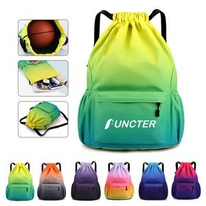 13 x 19 In Gradient Color Drawstring Backpack with Side Pocket, Large Capacity Waterproof Sports Bag