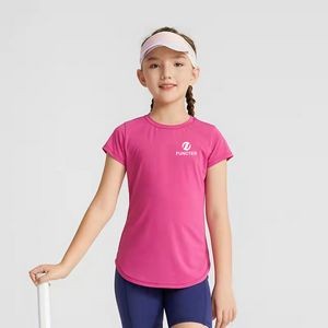 Teens Yoga Ice Touch Lotus Leaf Hem Short Sleeve Quick Dry Running Sports Fitness T-shirt