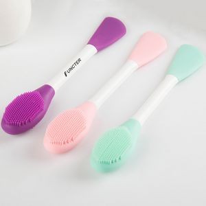 Plastic Handle Silicone Face Mask Dual Sides Brush Knife Shape for Mud, Clay, Mixed Mask Skin Care