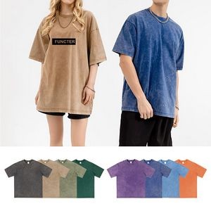 Unisex Washed Demin Color Crew Neck Oversized T Shirt Short Sleeve Tees