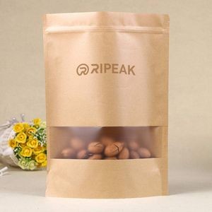 7.9 x 11.9 Inch Kraft Bags with Window Stand Up Ziplock Seal Paper Bag Resealable Food Storage Pouch