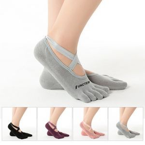 Socks for Women with Grips Non-Slip Five Toe Socks for Pilates, Barre, Ballet, Fitness