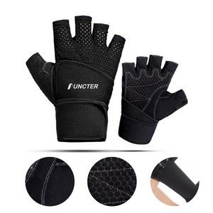Ventilated Weight Lifting Gym Gloves with Wrist Wrap Support Full Palm Protection Half Finger