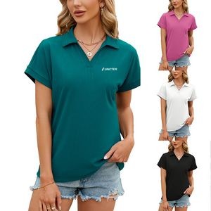 Women's V-Neck Short Sleeve Shirt Polo Shirt