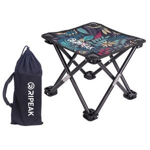 Portable Oxford Folding Stool Collapsible Camping Outdoor Chairs W/Carrying Bag(Blue Leaves)