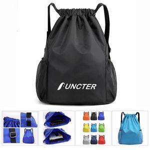 17 x 12 inch Drawstring Backpack with Mesh Side Pockets, Large Capacity Sports Bags Waterproof Bag